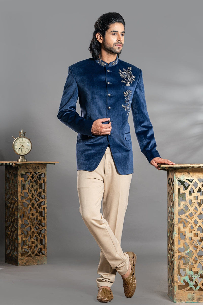Blue jodhpuri with golden handwork
