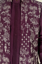 Maroon plain kurta top and pant with embroidered bundi
