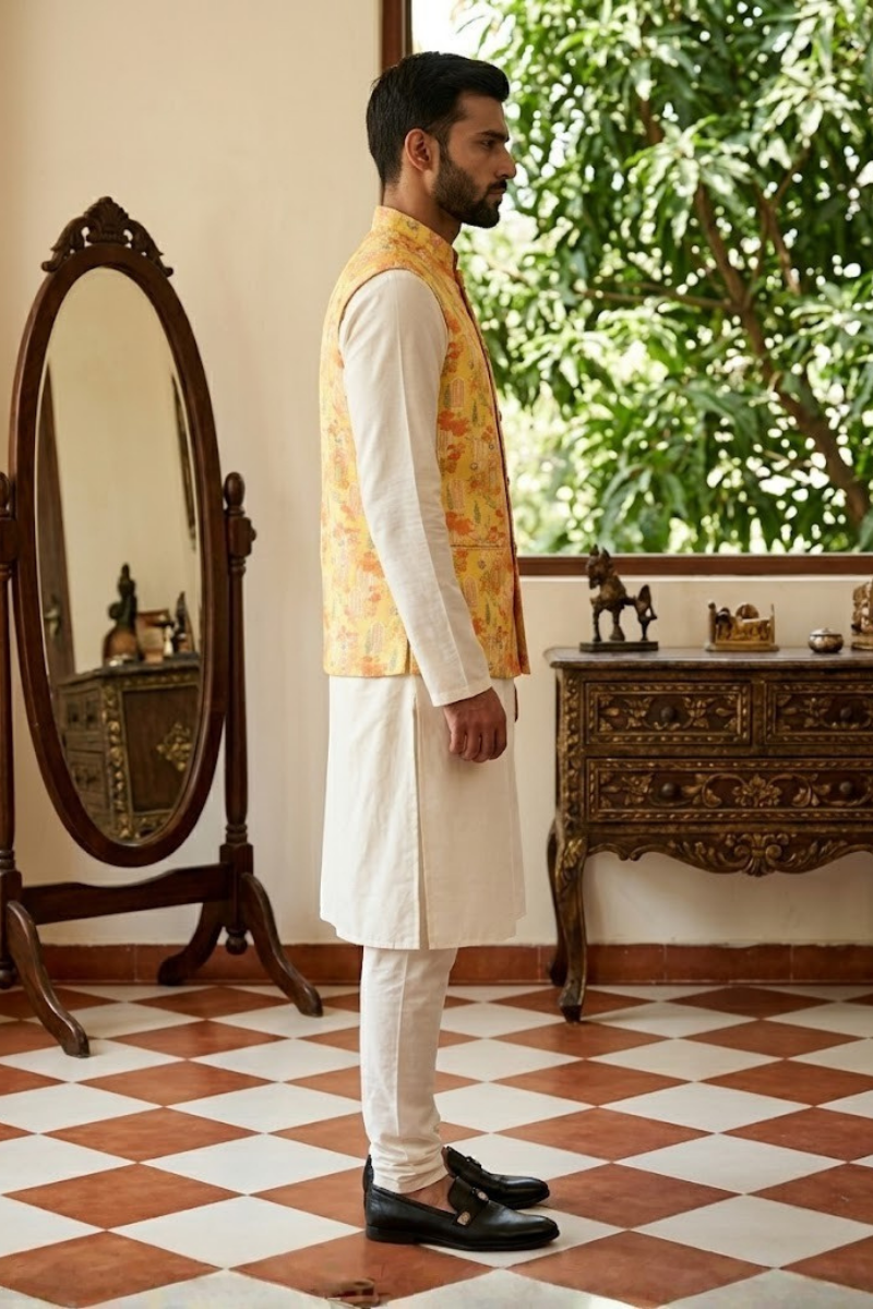 Floral and architectural print yellow bundi