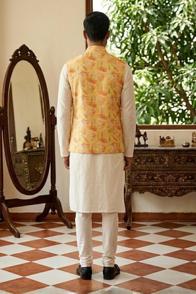 Floral and architectural print yellow bundi