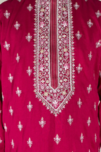 Rani colour kurta set with floral thread embroidery work bundi