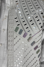 Light grey kurta set with mirror and thread work bundi