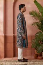 Peacock blue colour kurta top and dupatta with allover thread work