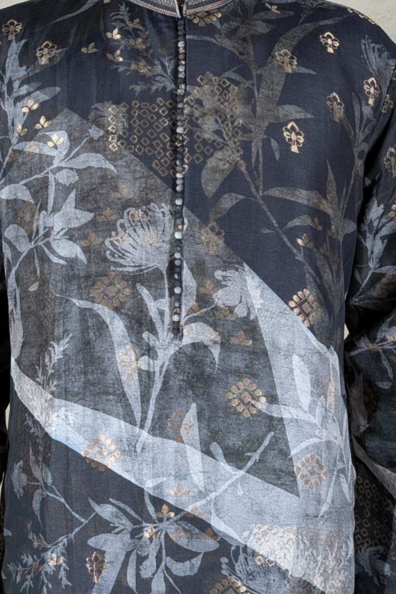Teal blue printed kurta top