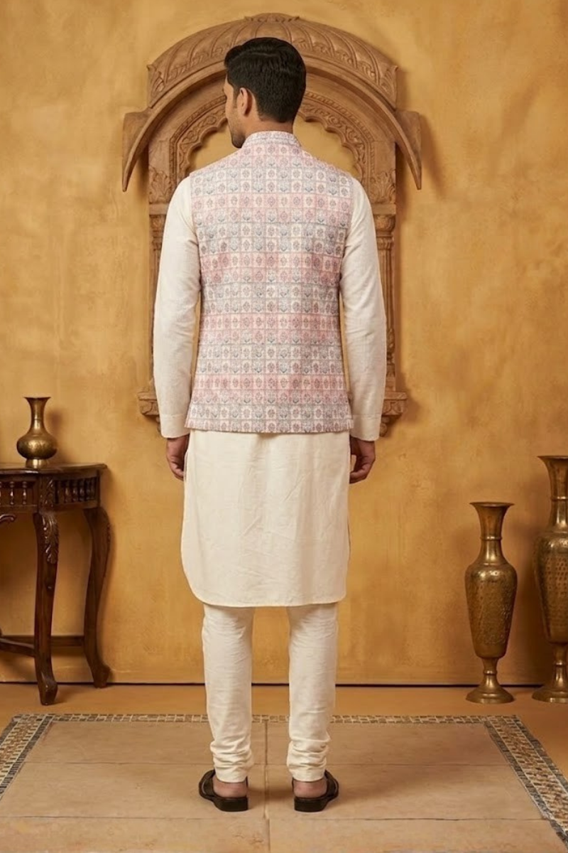 Printed ethnic bundi with a mandarin collar