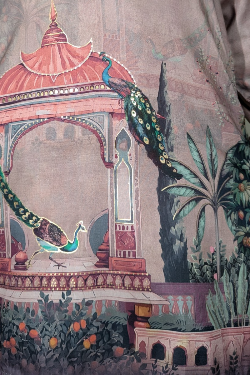 Onion colour kurta set with printed work