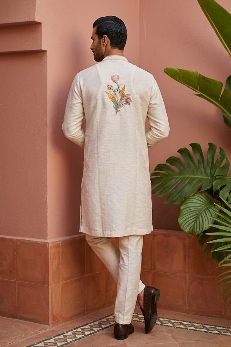 Natural colour kurta set with floral design print