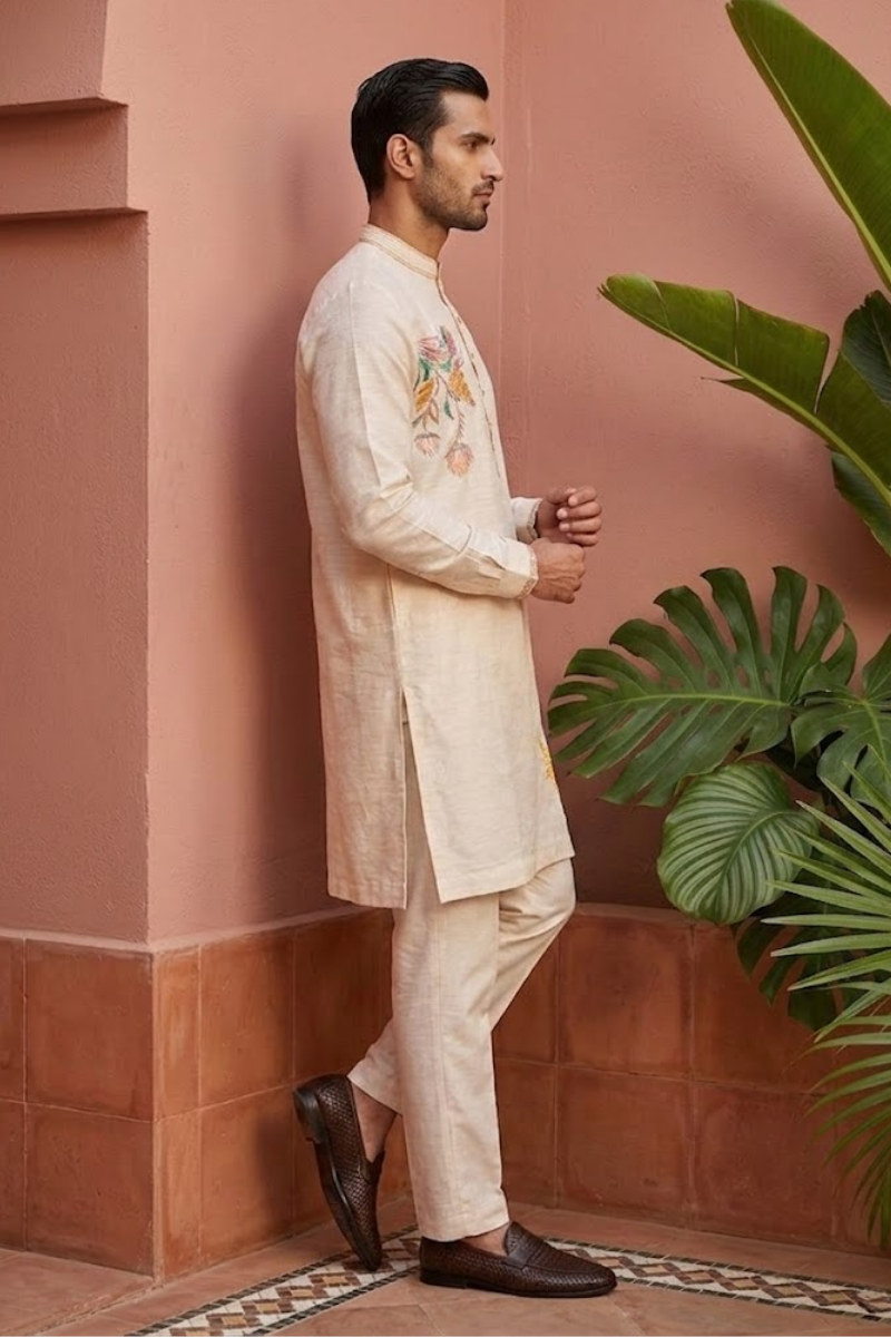 Natural colour kurta set with floral design print