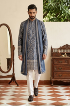 Dark blue kurta set with dupatta and allover work
