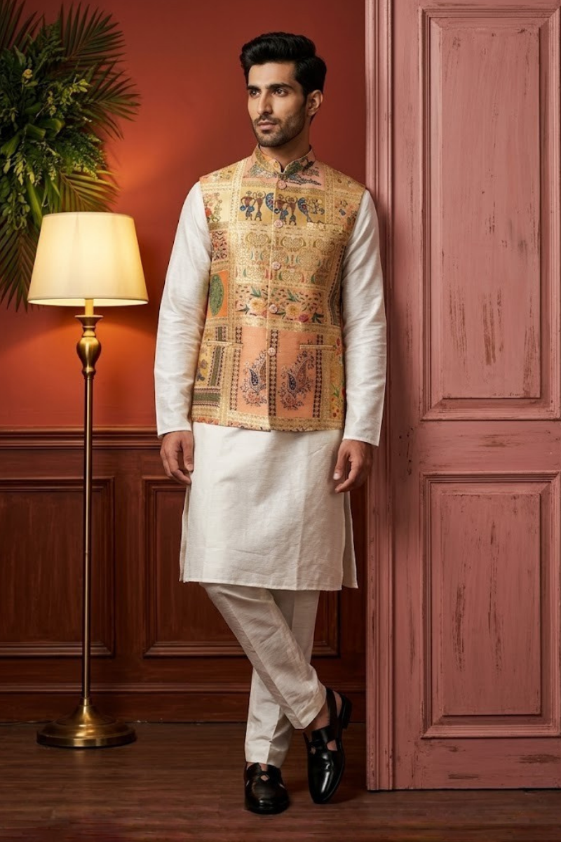 Gold colour printed bundi