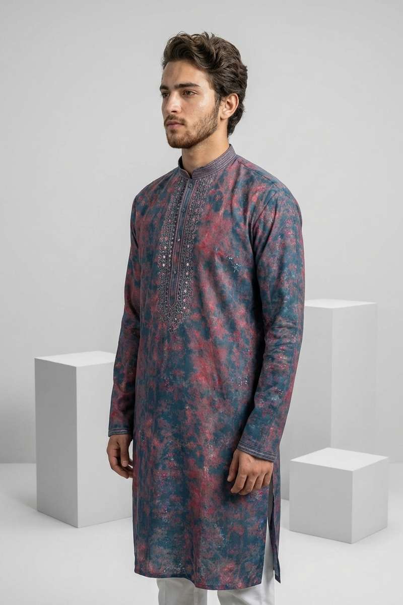Navy blue kurta with allover print