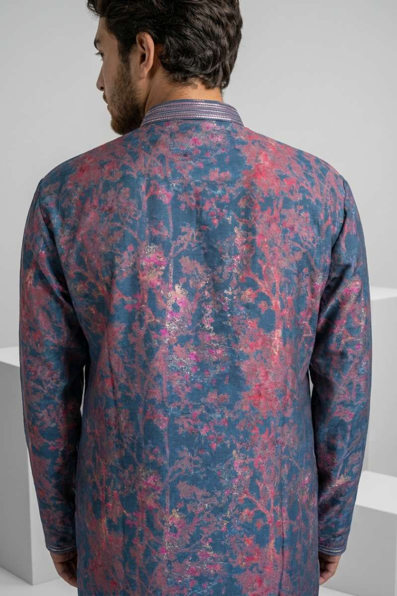 Navy blue kurta with allover print