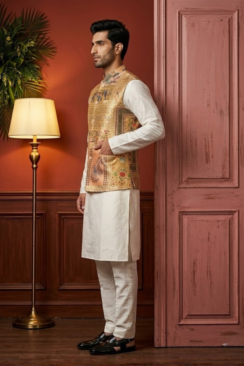 Gold colour printed bundi