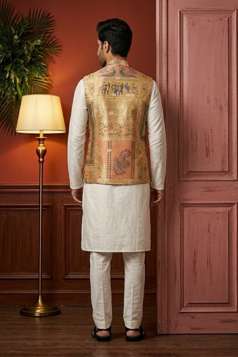 Gold colour printed bundi