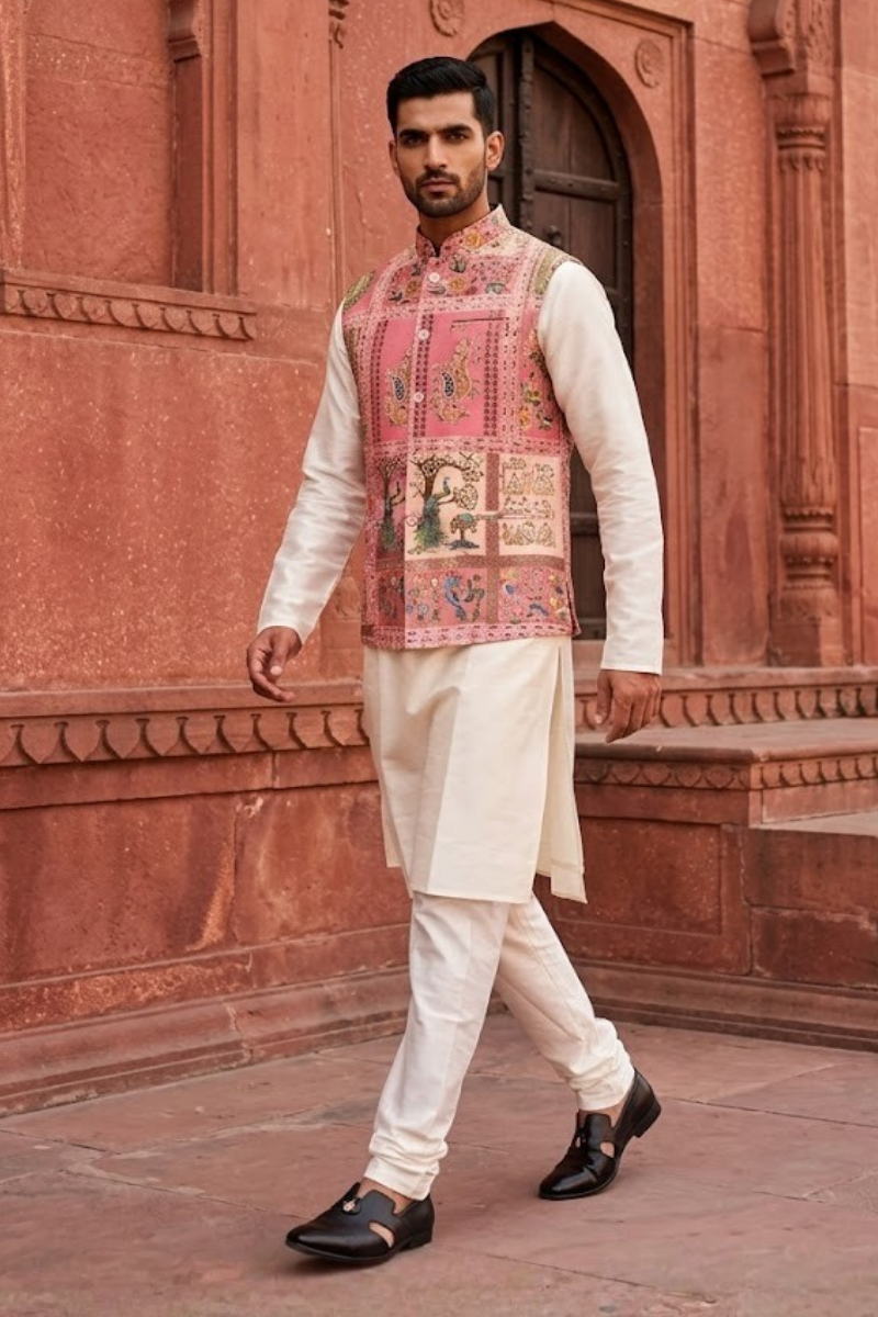 Pink colour printed bundi