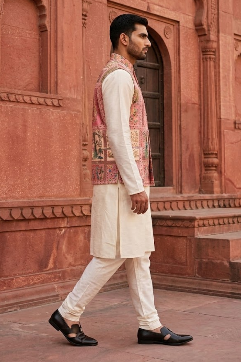 Pink colour printed bundi