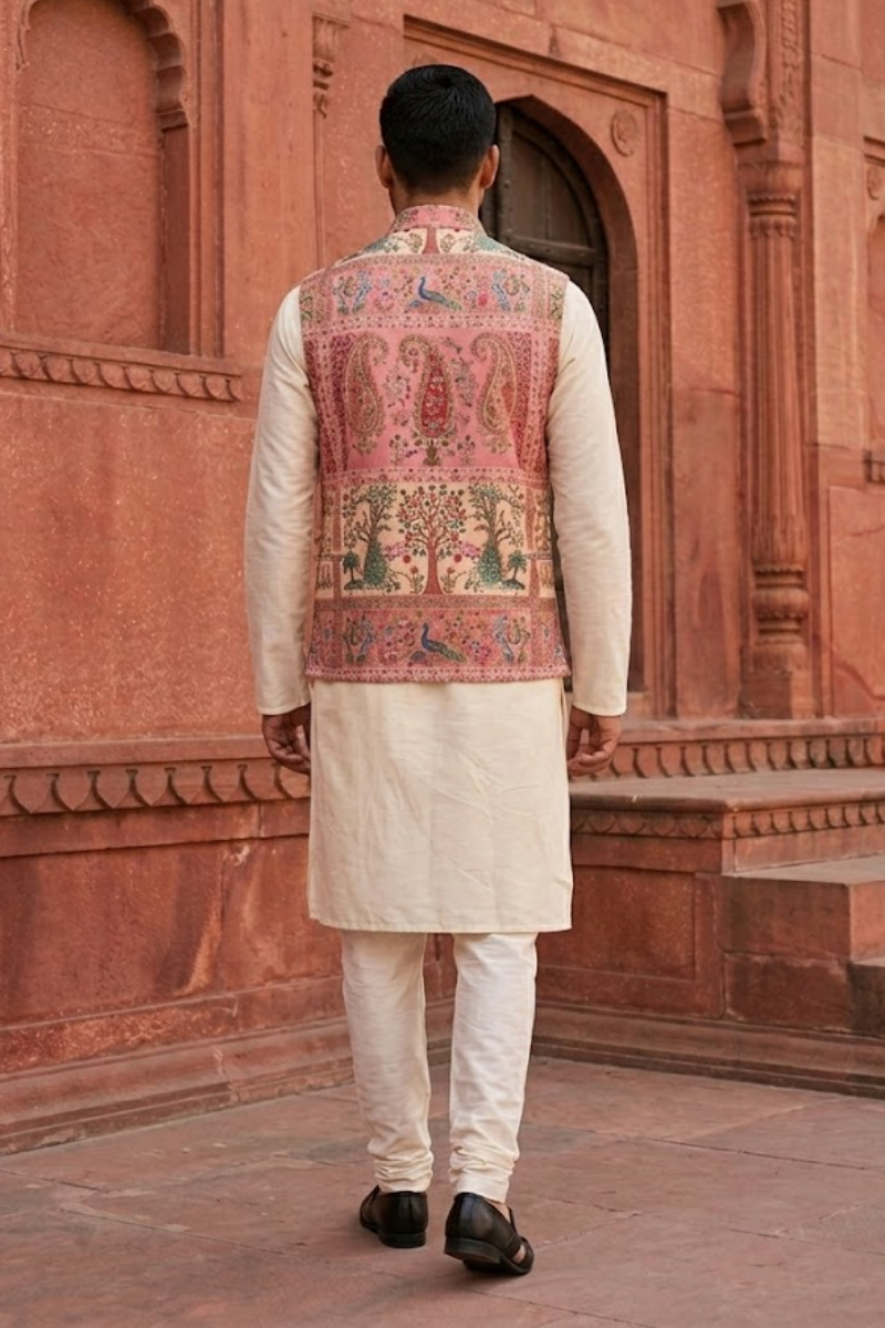 Pink colour printed bundi