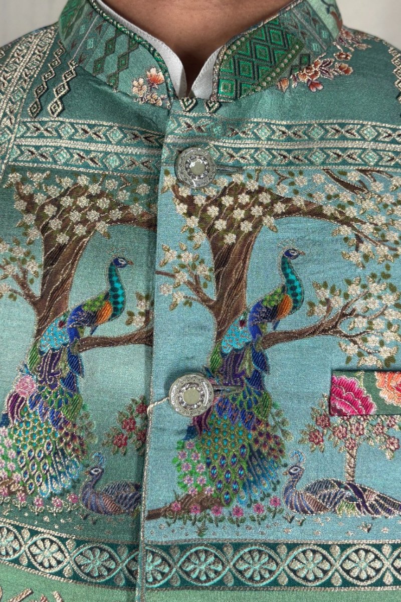 Green colour printed floral design bundi