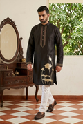 Black colour kurta top with sleeves with lotus and hummingbird