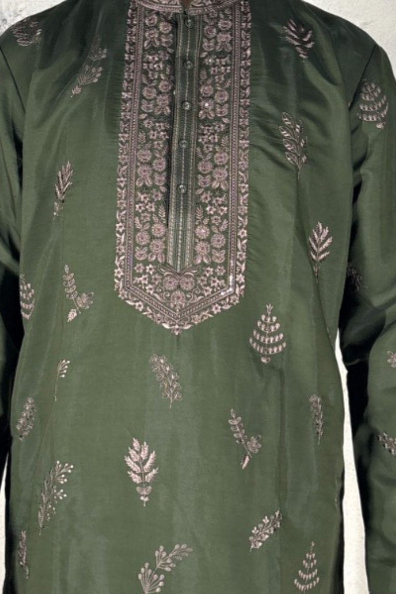 Mehndi colour kurta top and dupatta with embroidery