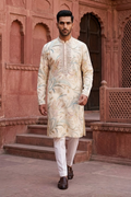 Pista colour kurta set with minimal mirror and thread work neck and printed floral design