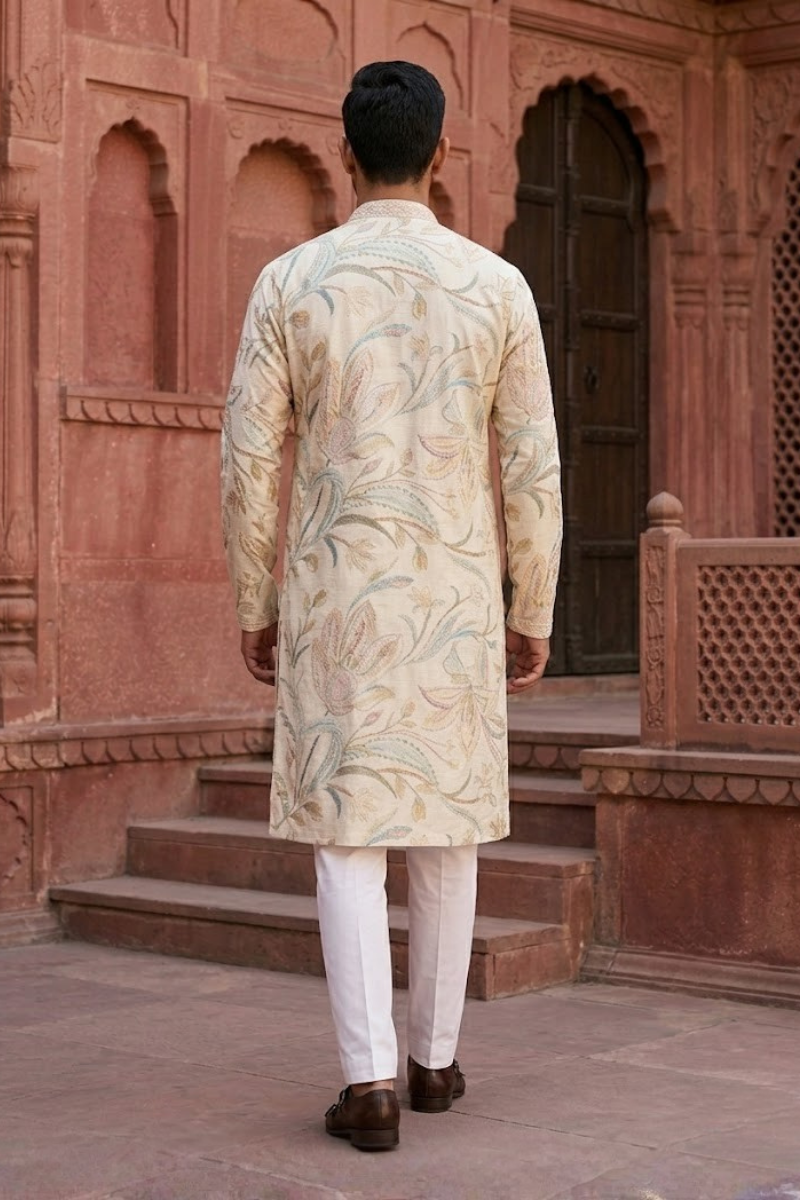 Pista colour kurta set with minimal mirror and thread work neck and printed floral design