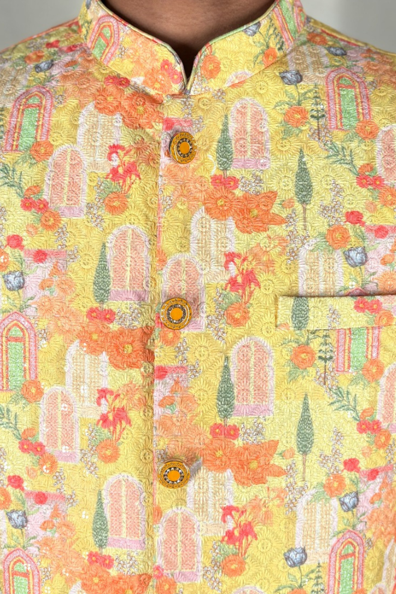 Floral and architectural print yellow bundi