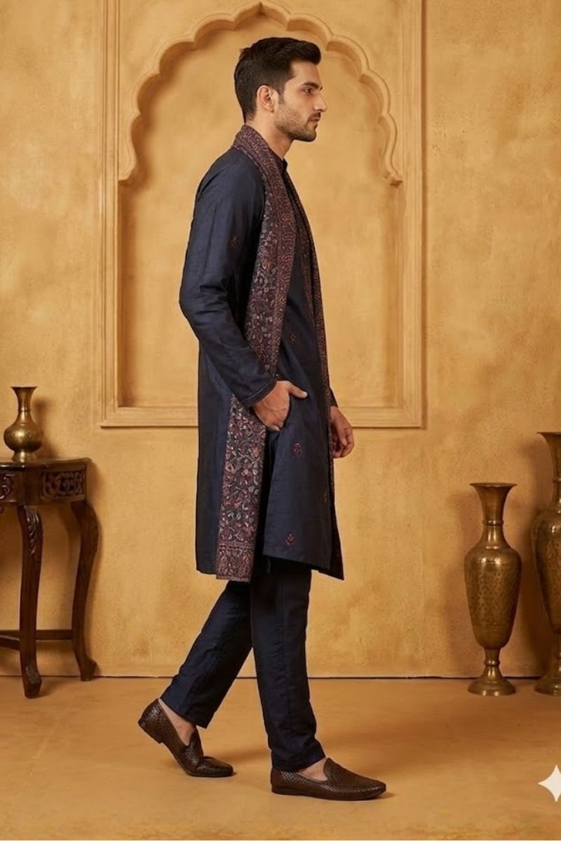 Navy blue kurta set  with embroidered dupatta