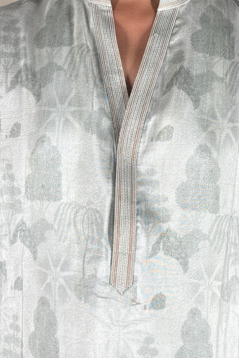 Olive colour printed kurta set with embroidered work