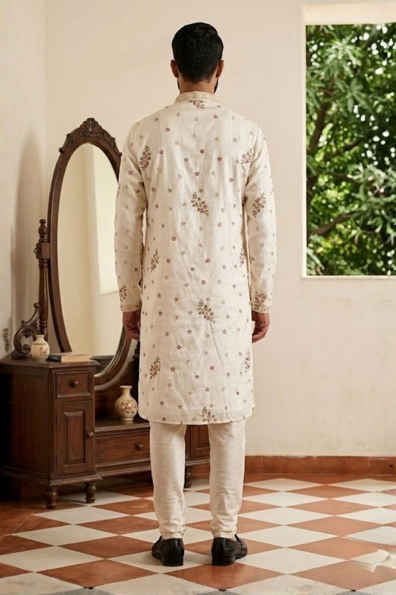 Cream colour kurta set with embroidery