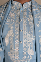 Sky blue kurta with thread work and dupatta
