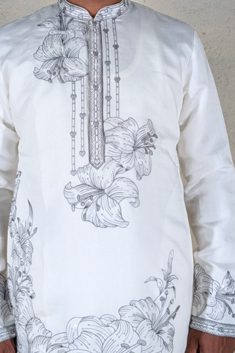 White colour kurta with black thread work