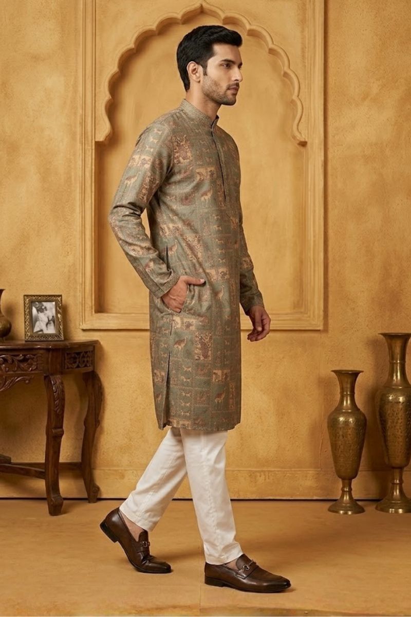 Printed green kurta set