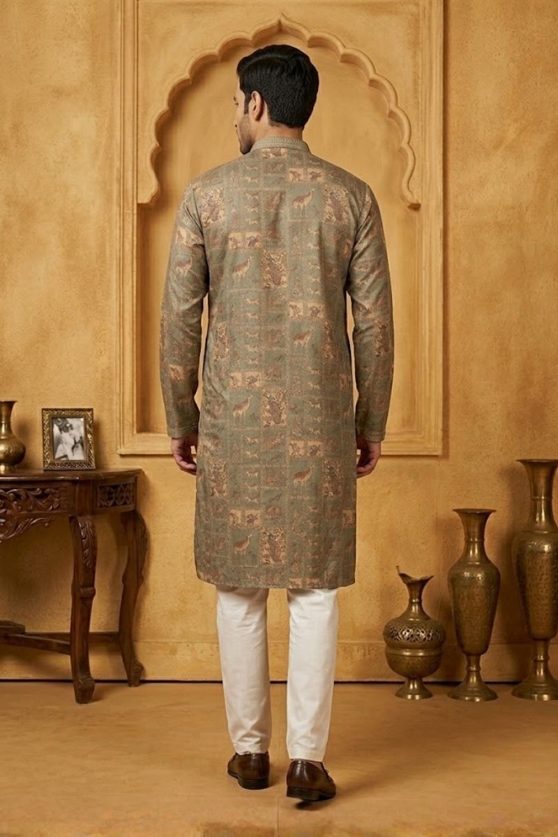 Printed green kurta set