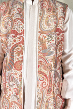 Light pink coloured plain kurta set with printed colourful bundi