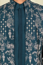 Blue colour plain kurta top and pant with embroidered bundi