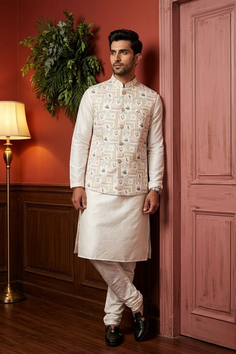 Printed ethnic bundi with mandarin collar bundi