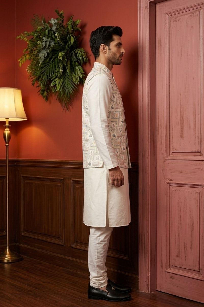 Printed ethnic bundi with mandarin collar bundi