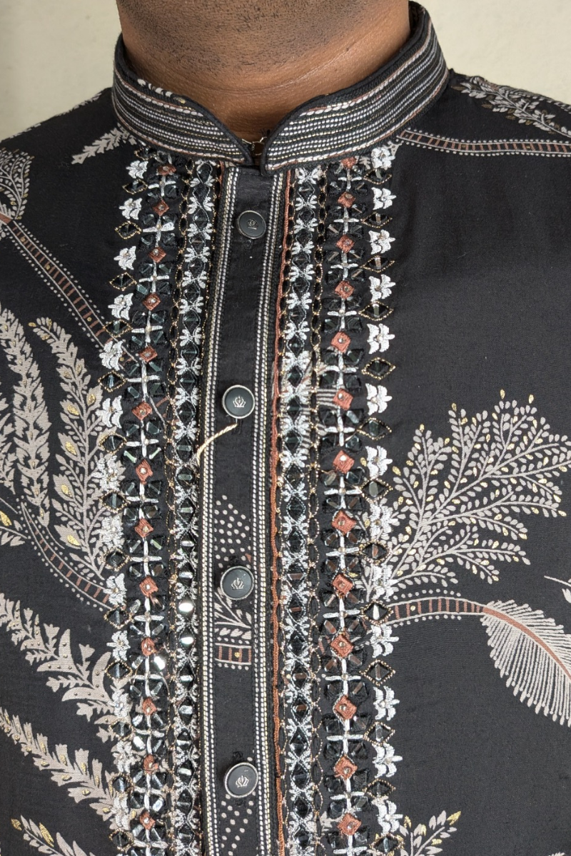 Black colour kurta top with white floral print