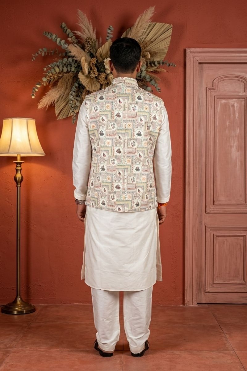 Printed ethnic bundi with mandarin collar bundi