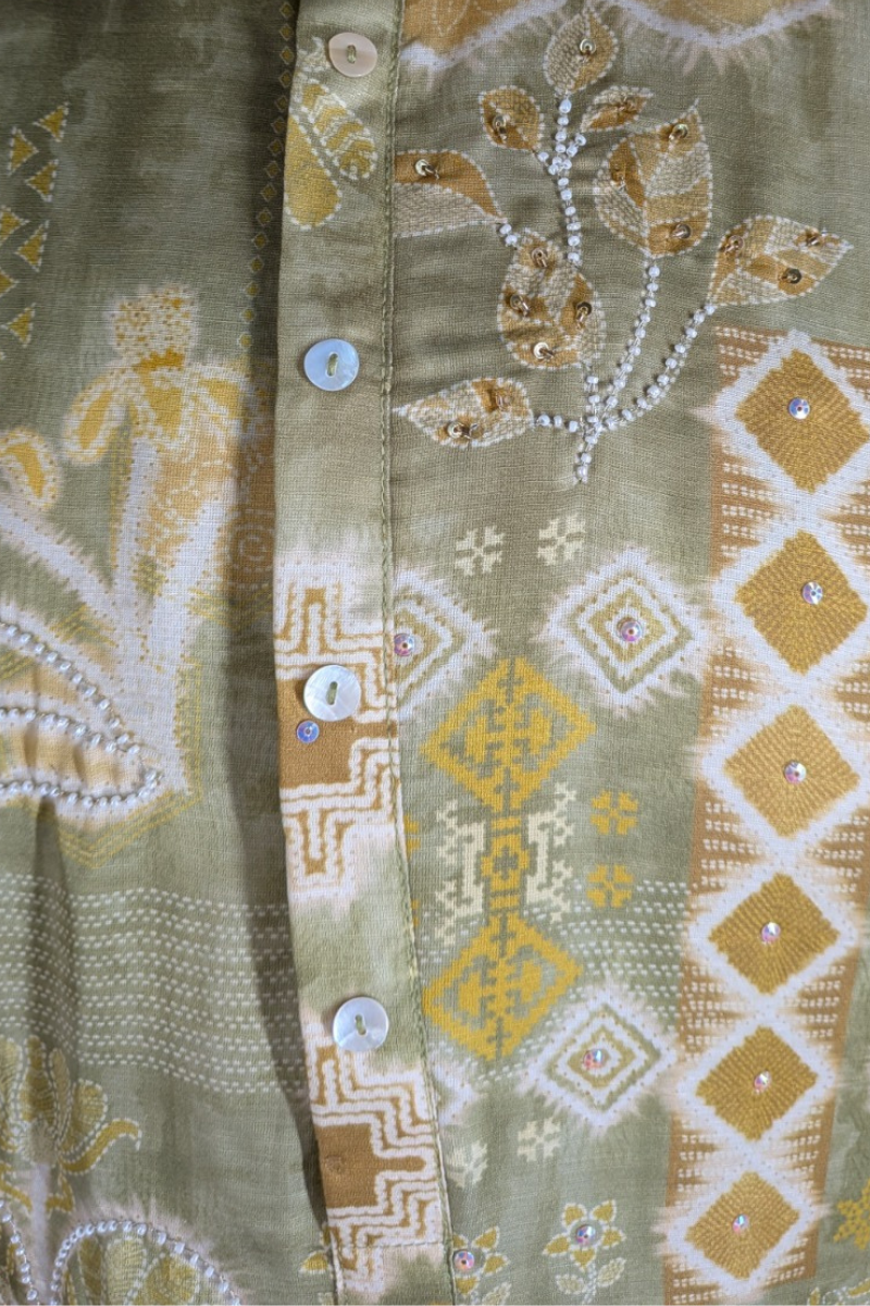 Grey cotton kurta top with embroidery