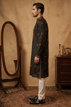 Black kurta top with thread work and elephant design and pant