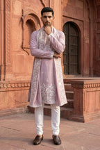 Lilac colour kurta set with thread work and dupatta