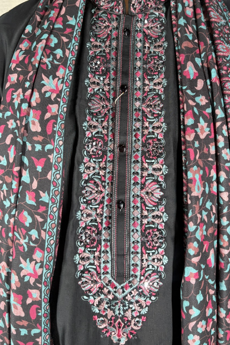 Black kurta set with embroidered dupatta