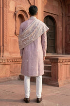 Lilac colour kurta set with thread work and dupatta