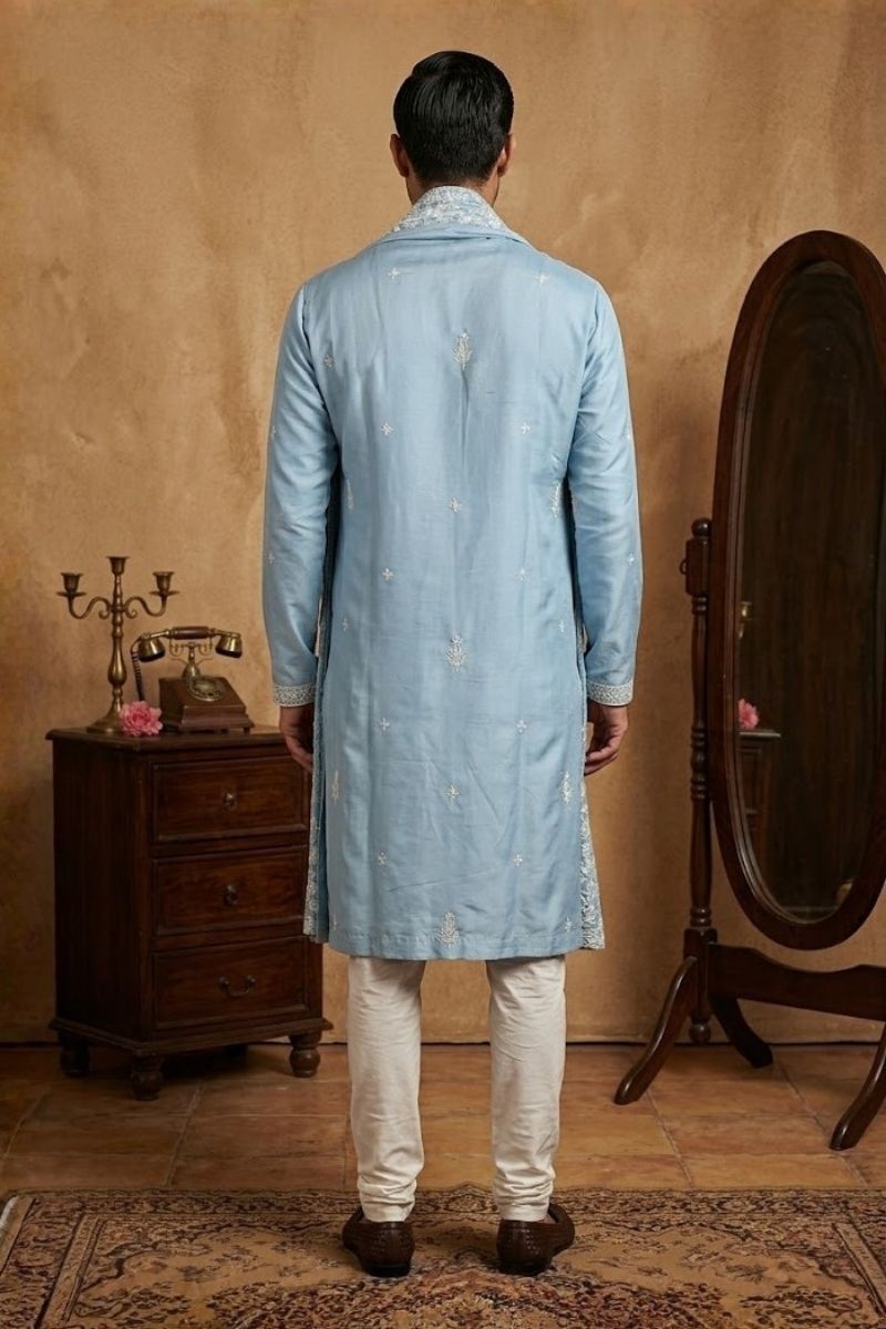 Sky blue kurta set  with thread work and dupatta