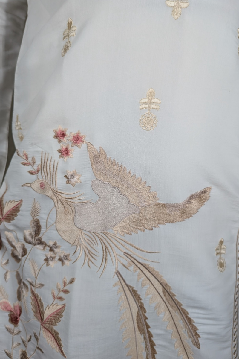 White kurta top with white thread work