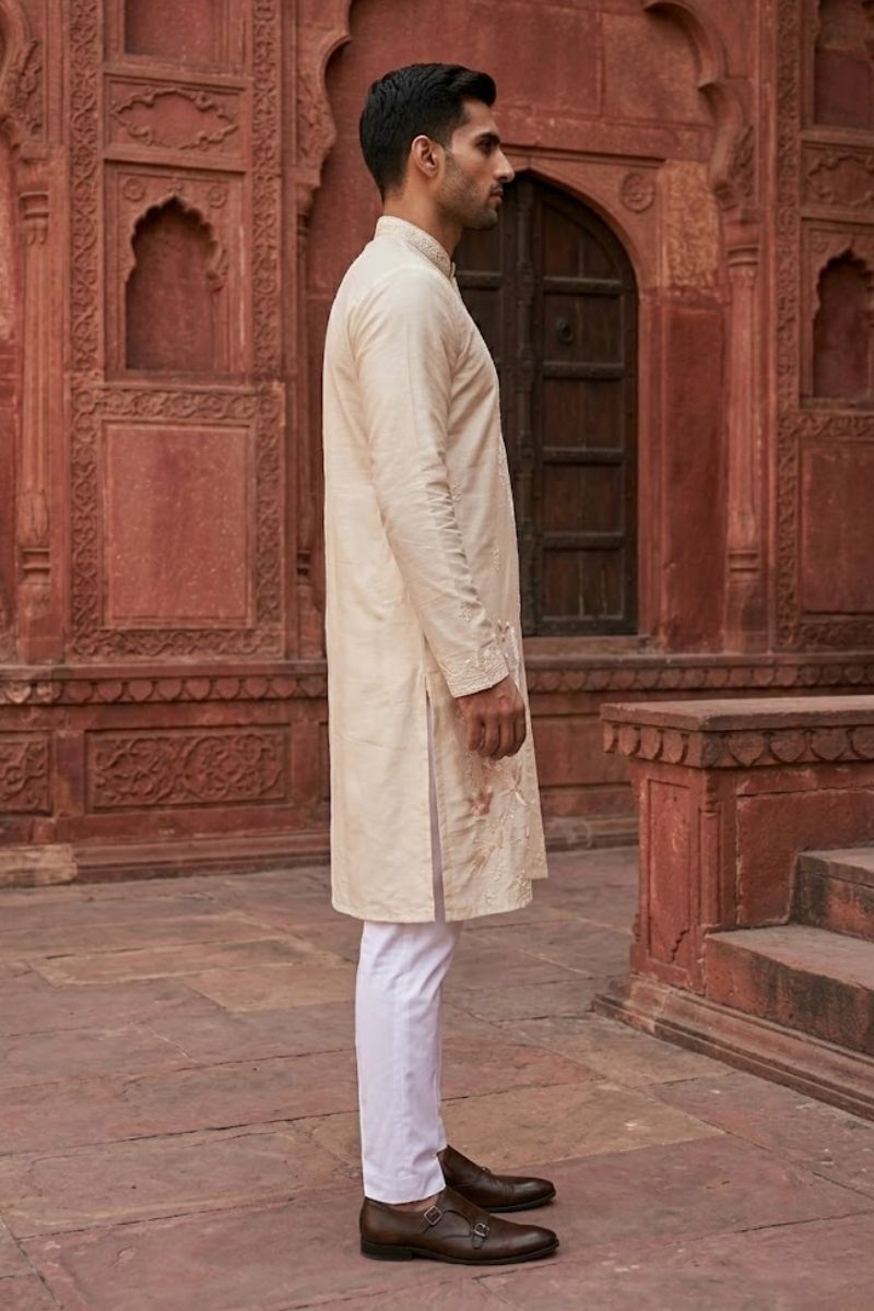 Royal Crimson Classic Kurta set with white thread work