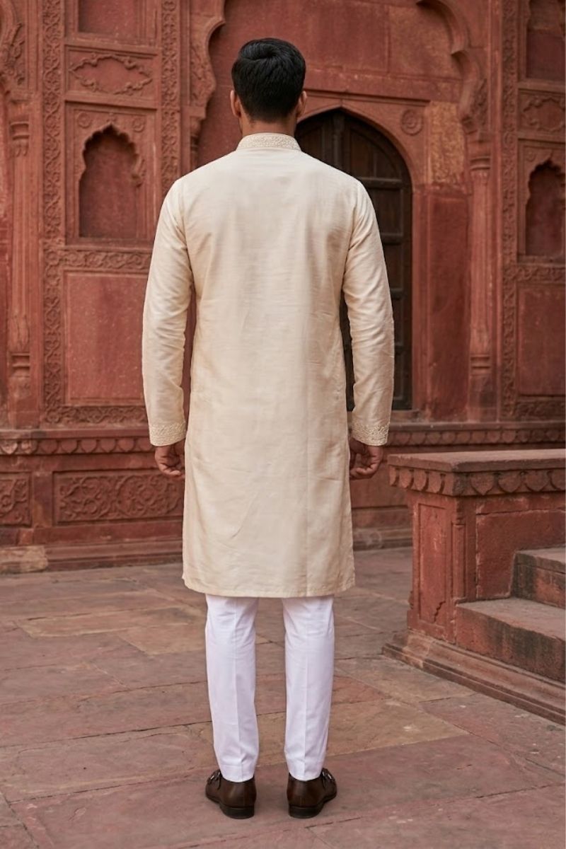 Royal Crimson Classic Kurta set with white thread work