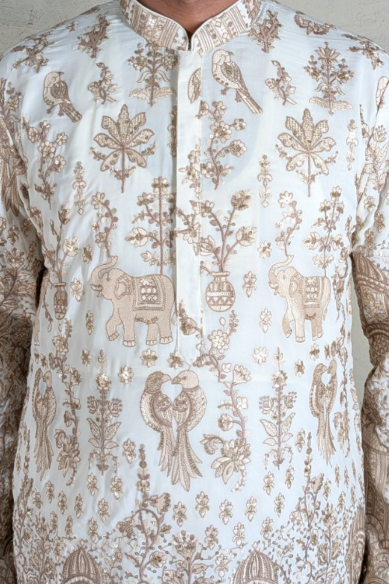 White kurta top with thread work and embroidery